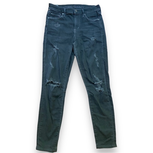 Citizens of Humanity Rocket Washed Black Distressed High Rise Skinny Jeans - Picture 1 of 16